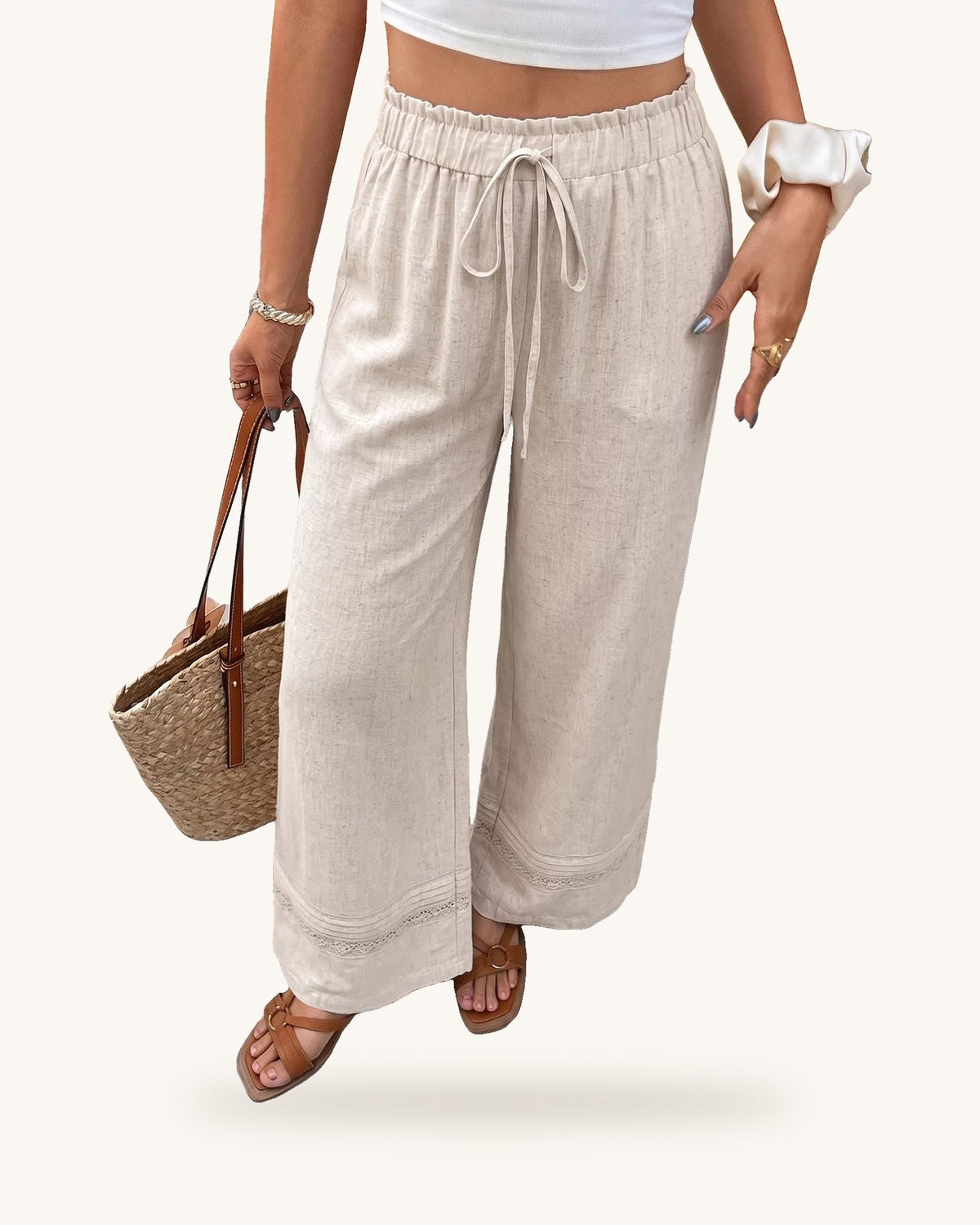 Casual Drawstring Wide Leg Pants