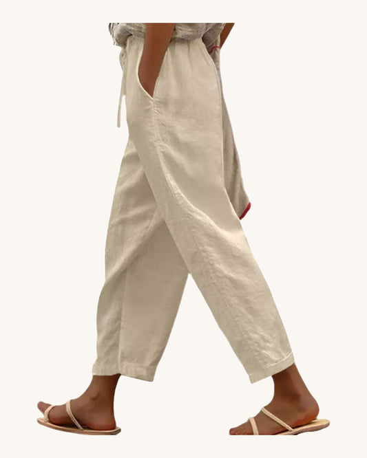 Casual Linen Drawstring Cropped Pants