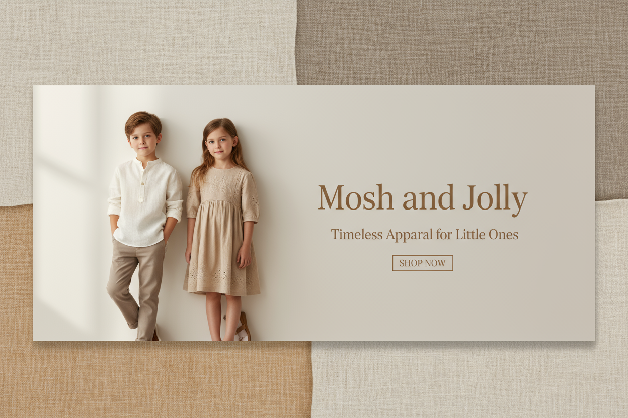 generate the perfect branded slider image for www.moshandjolly.com
, I just need to confirm a couple of details so the design matches your exact store style and passes Google Merchant trust guidelines.

Please confirm these 3 quick points first:

Main product focus:
– Is your store primarily kids apparel. premium & minimalist (neutral colors, elegant typography)