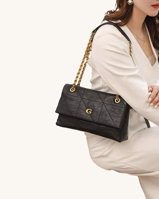 Geometric Quilted Shoulder Bag with Gold Chain Strap