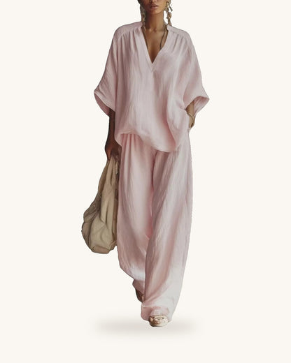 Loose Fit Notched Top and Pants Set