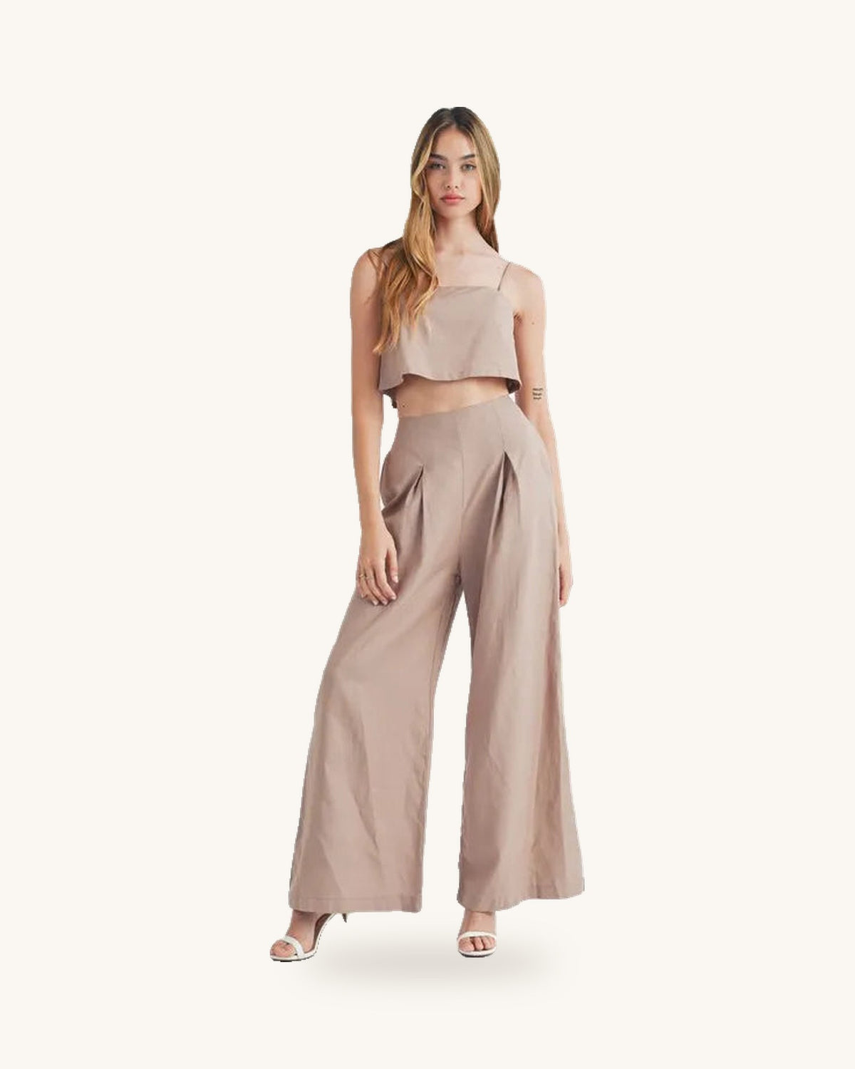 MABLE Linen Mix Crop Cami and Wide Leg Pants Set
