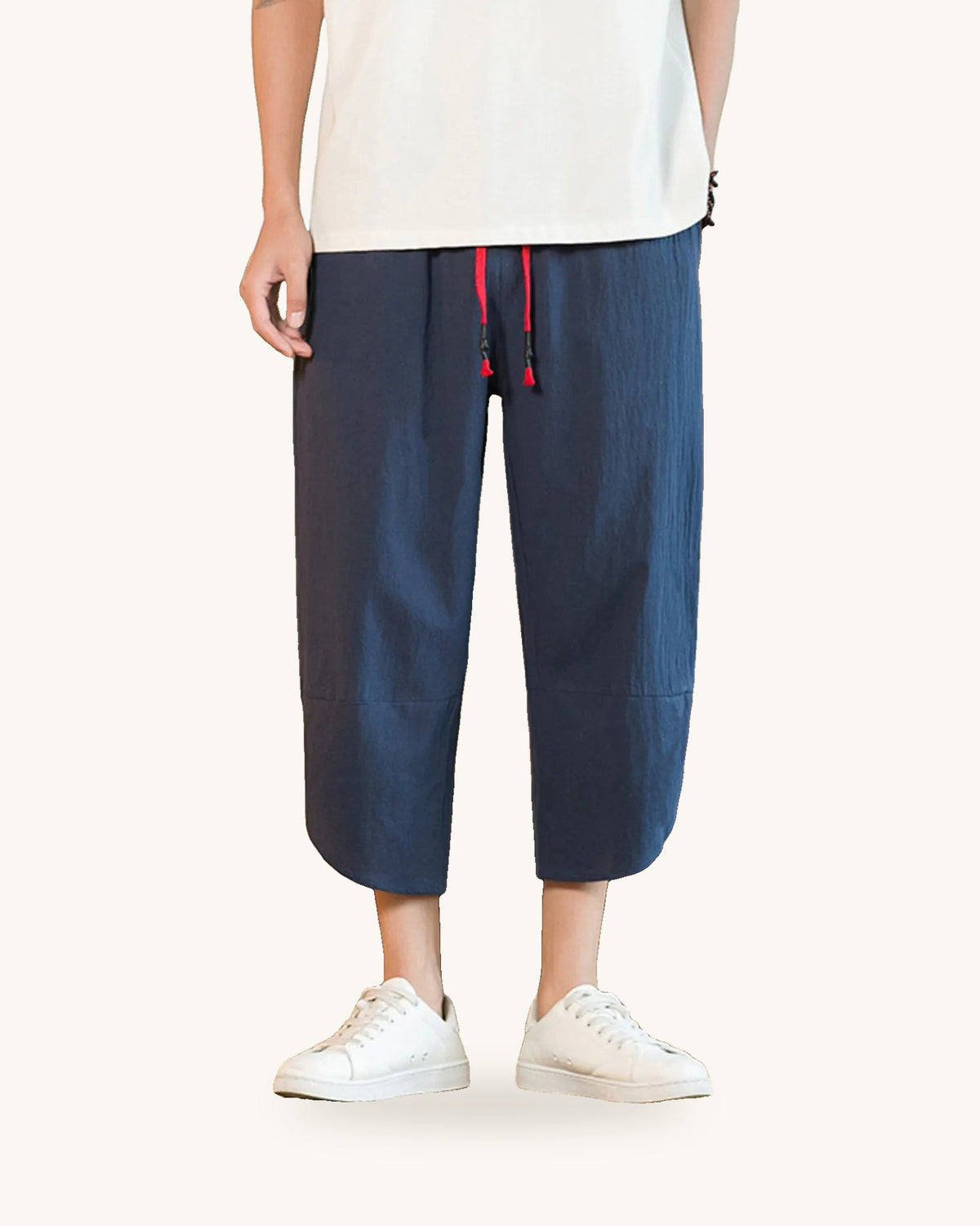 Men's Plus Size Casual Linen Cropped Pants with Drawstring