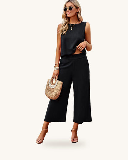Round Neck Tank and Wide Leg Pants Set