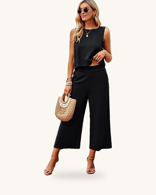 Round Neck Tank and Wide Leg Pants Set