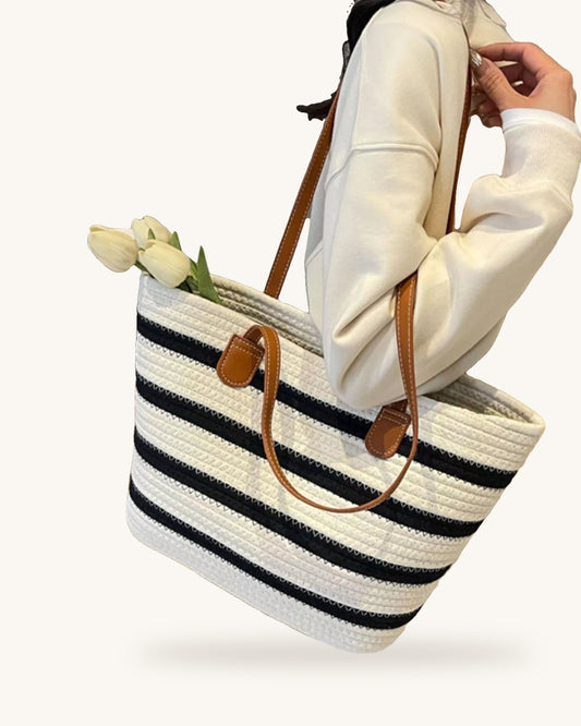 Striped Straw Tote Bag