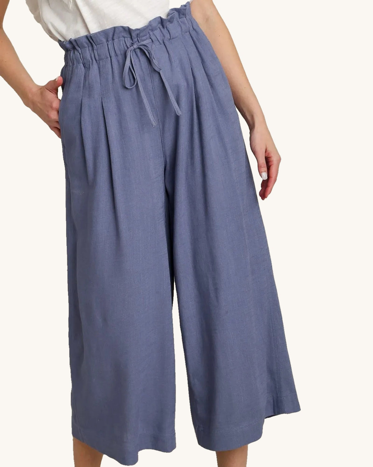 Umgee Full Size Linen Wide Fit Pants with Drawstring Plus Size
