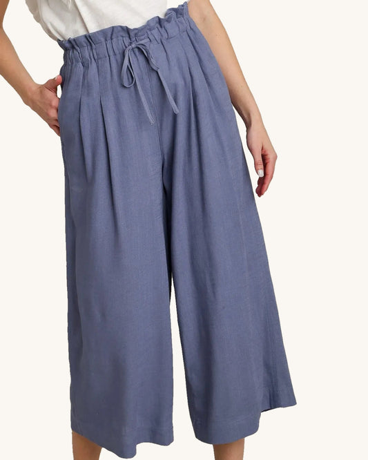 Umgee Full Size Linen Wide Fit Pants with Drawstring Plus Size