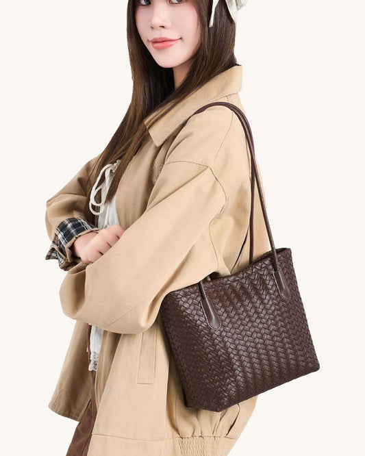 Woven Texture Shoulder Bag – Coffee Brown